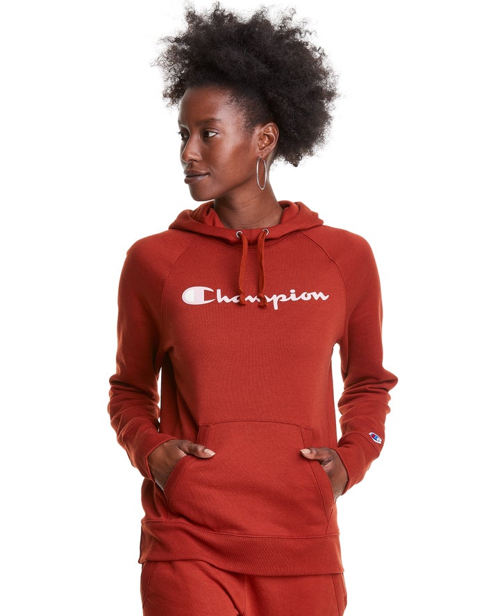 Champion Hoodie Dames - Bruin - Powerblend Fleece Script Logo ( 819245-UOR )